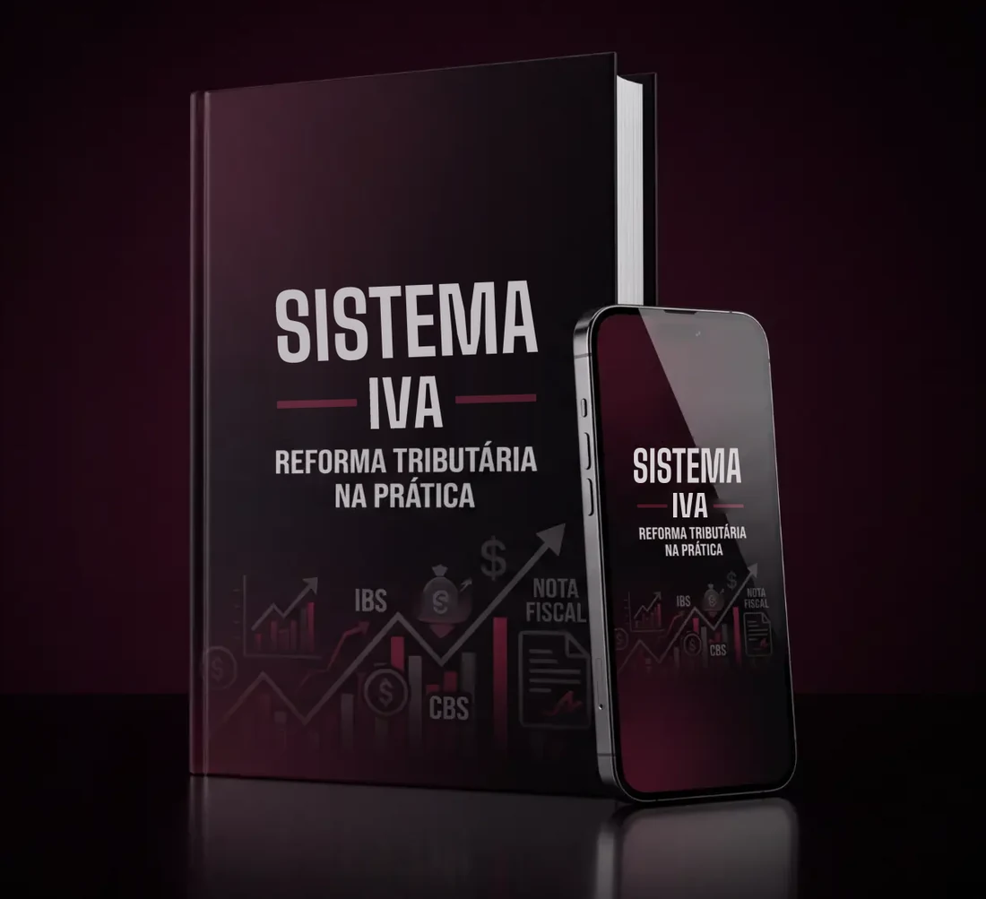 O Manual IVA impresso ao lado do celular com as ferramentas do Sistema IVA abertas