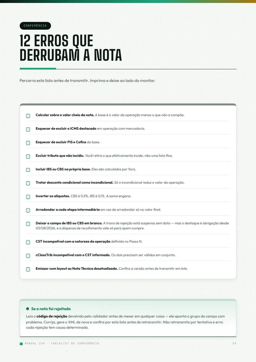 Checklist de erros antes de transmitir